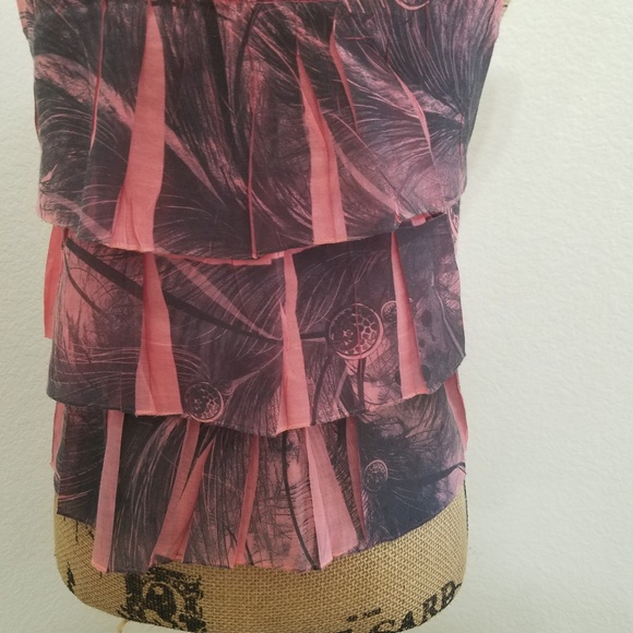 SHASA pink grey  Semi•sheer feather graphics tiered tank top Small Casual Beach - Picture 3 of 7